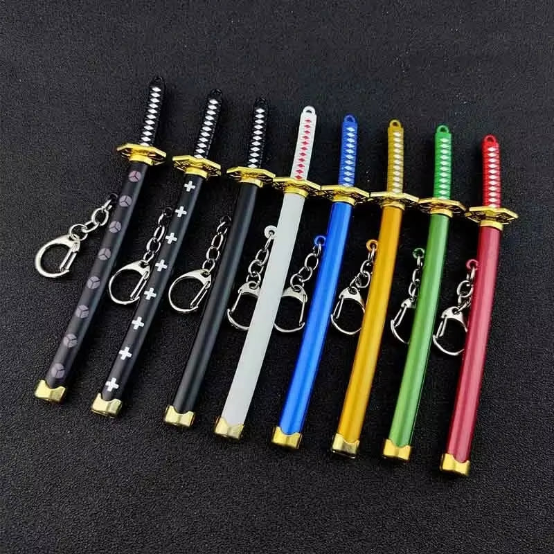 Mini Roronoa Zoro Samurai Sword Keychain Anime Plastics Scabbard Key Chain Ring Katana Buckle for Men Cosplay Toy Jewelry Gift